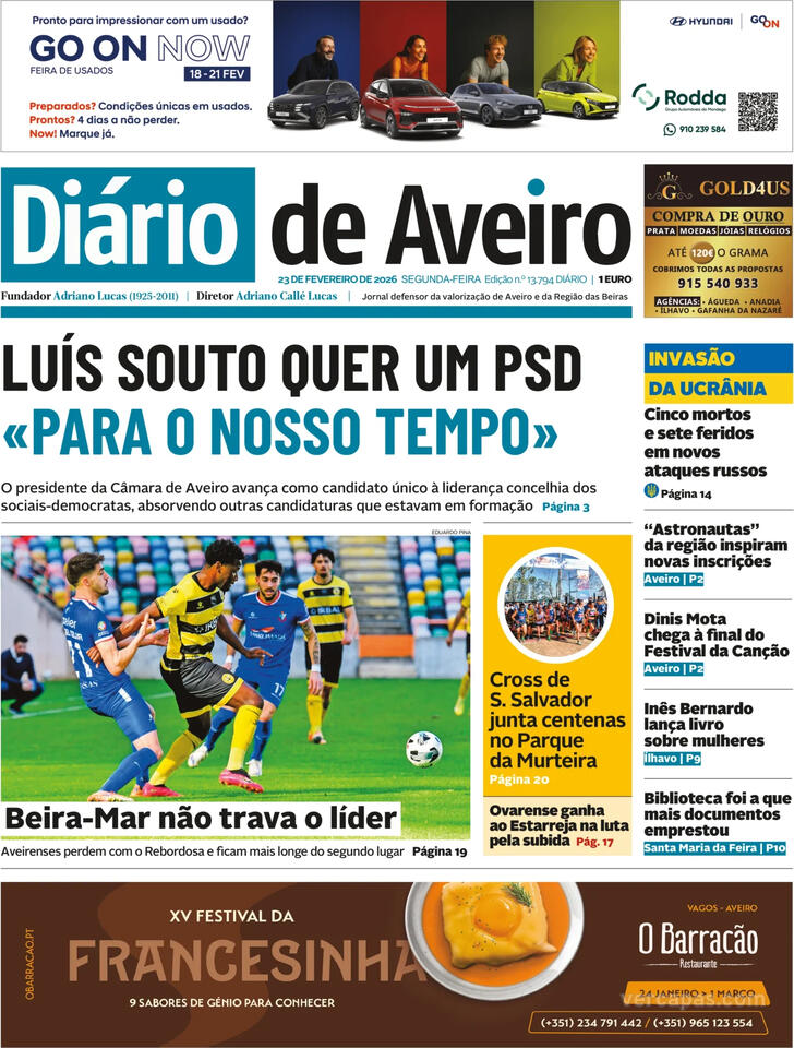 Capa Di�rio de Aveiro - 2026-02-23