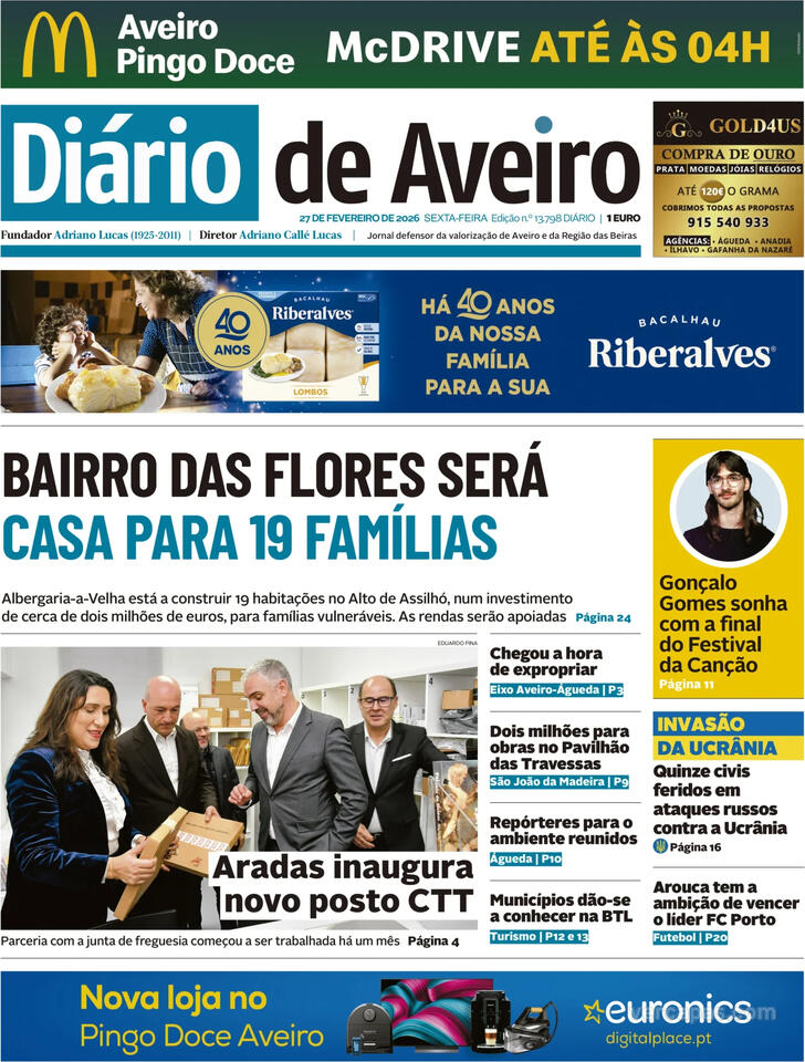 Capa Di�rio de Aveiro - 2026-02-27