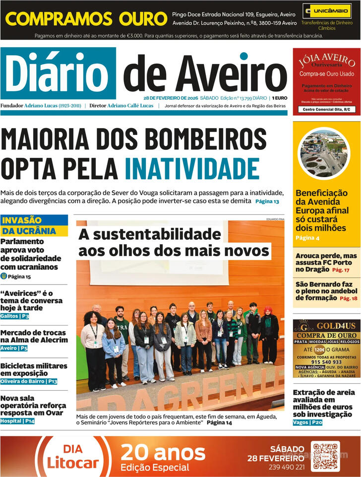 Capa Di�rio de Aveiro - 2026-02-28