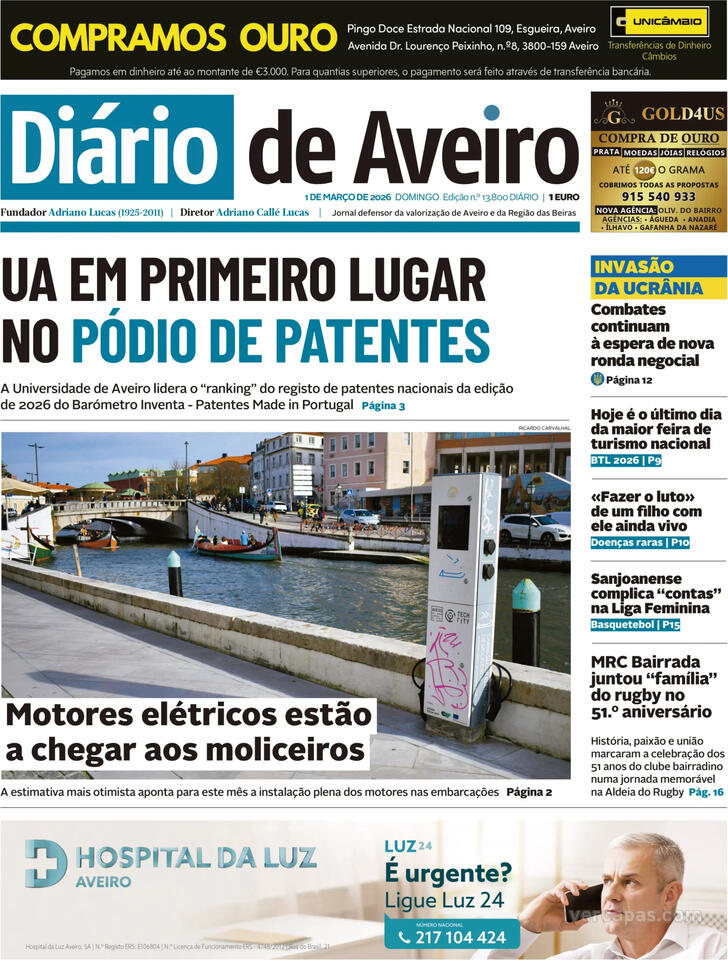 Capa Di�rio de Aveiro - 2026-03-01