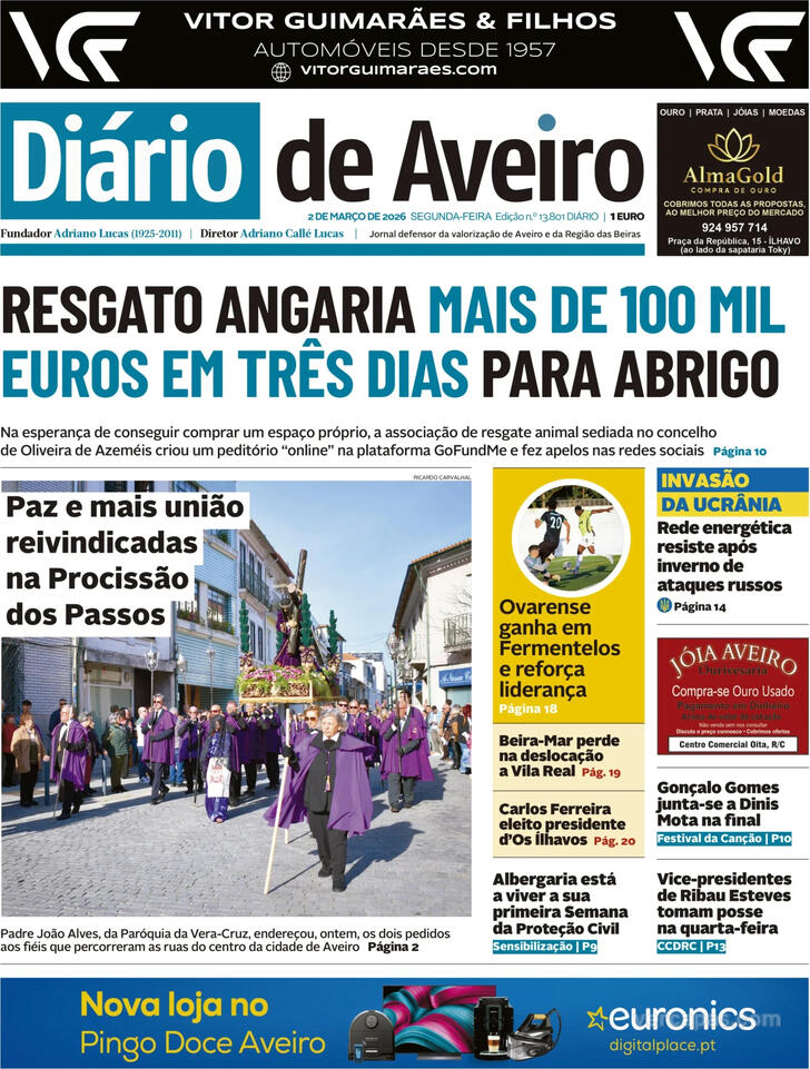 Capa Di�rio de Aveiro - 2026-03-02