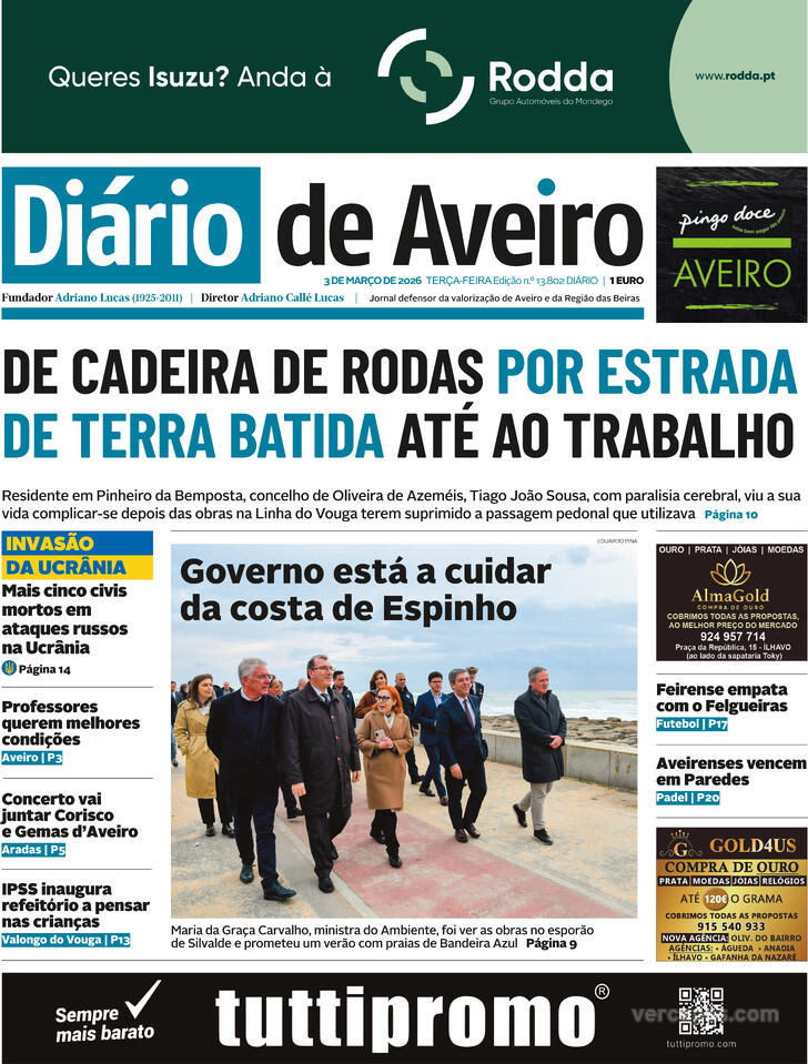 Capa Di�rio de Aveiro - 2026-03-03