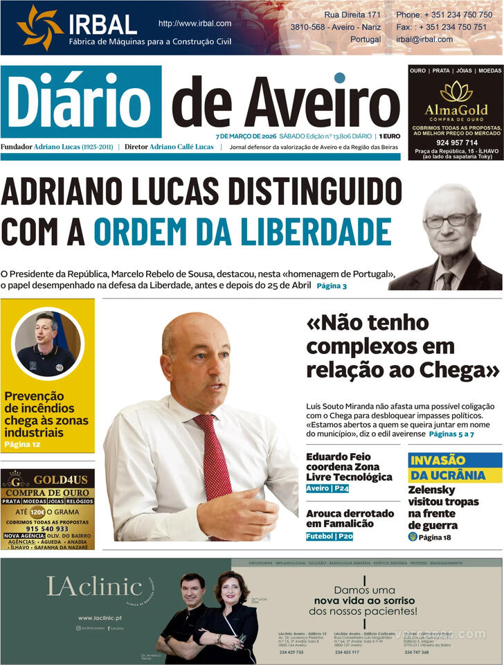 Capa Di�rio de Aveiro - 2026-03-07