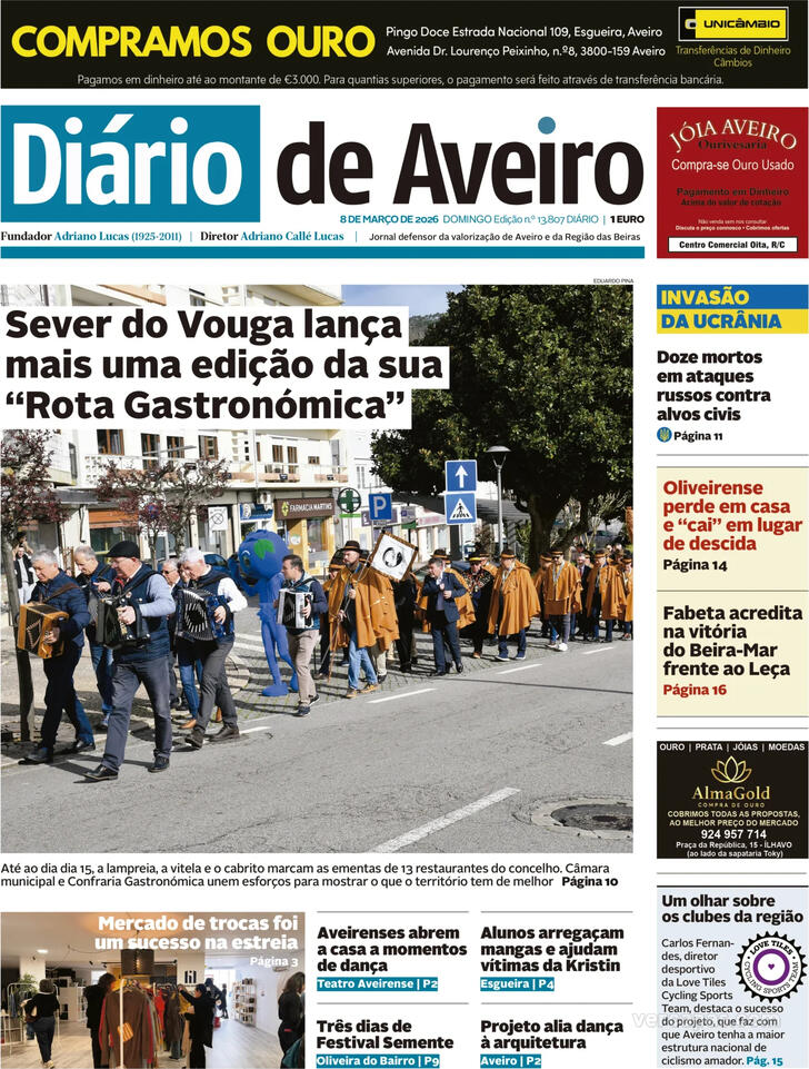 Capa Di�rio de Aveiro - 2026-03-08