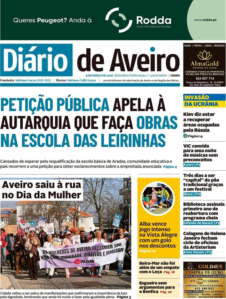 Capa Di�rio de Aveiro - 2026-03-09