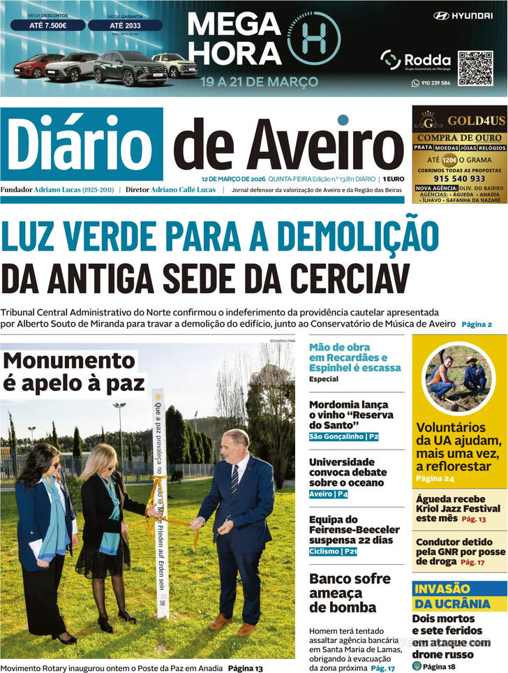 Capa Di�rio de Aveiro - 2026-03-12