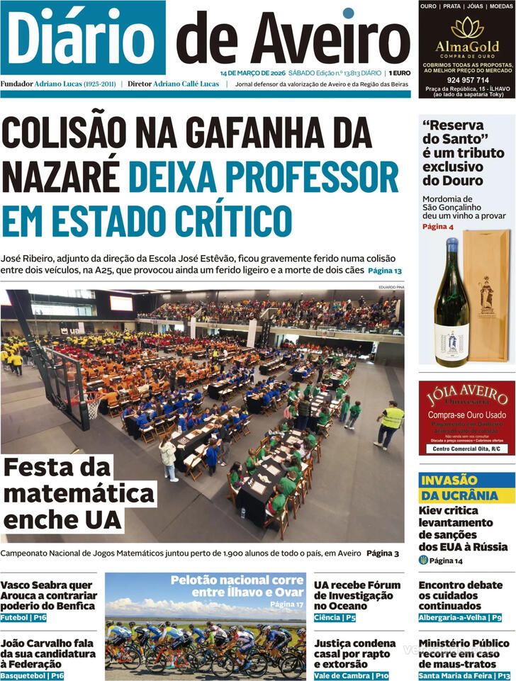 Capa Di�rio de Aveiro - 2026-03-14