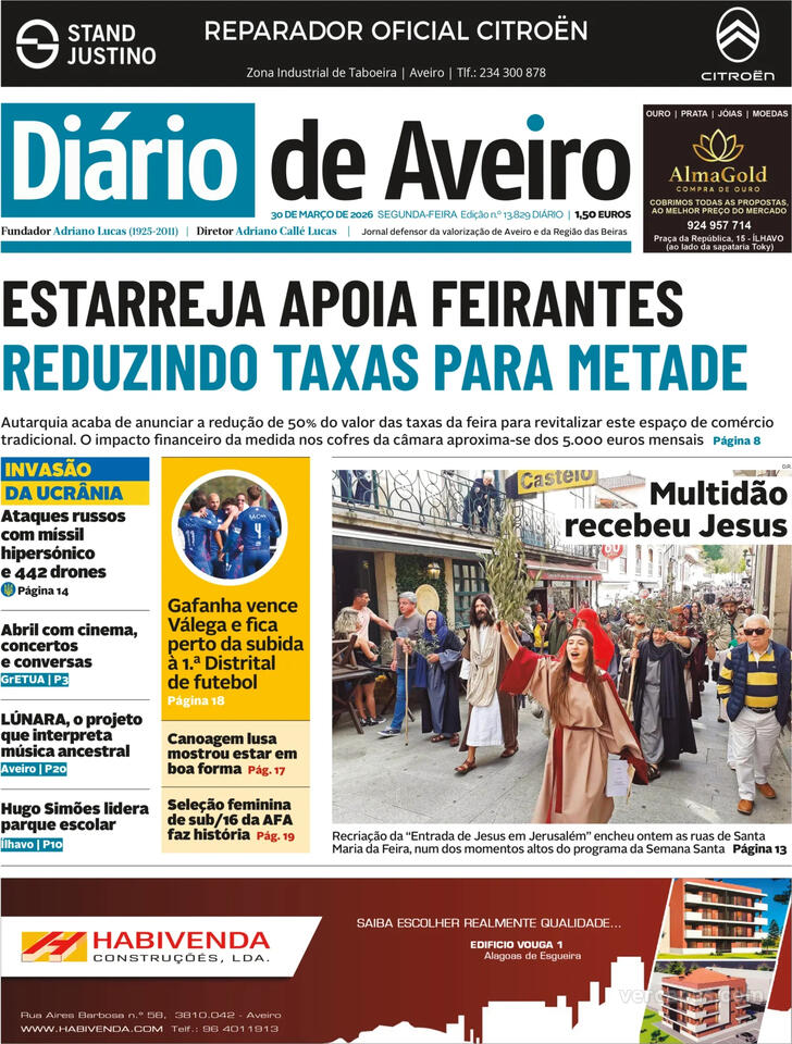 Capa Di�rio de Aveiro - 2026-03-30