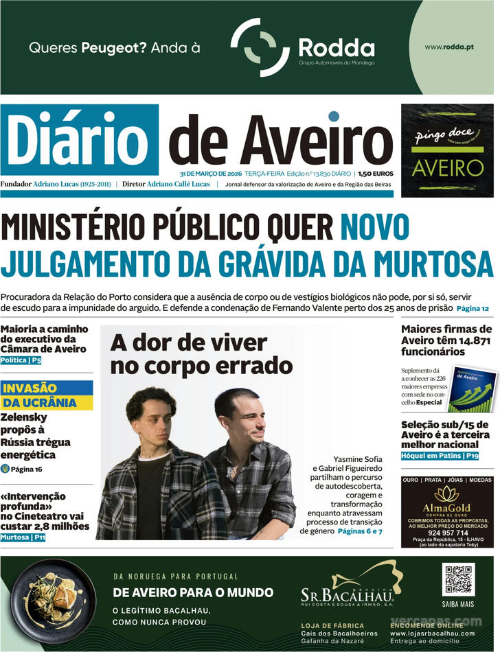 Capa Di�rio de Aveiro - 2026-03-31