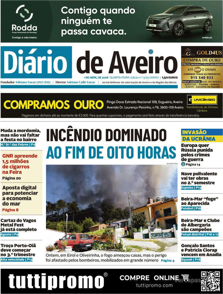 Capa Di�rio de Aveiro - 2026-04-01