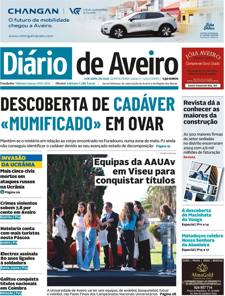 Capa Di�rio de Aveiro - 2026-04-02