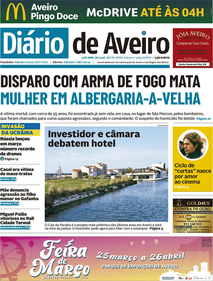 Capa Di�rio de Aveiro - 2026-04-03