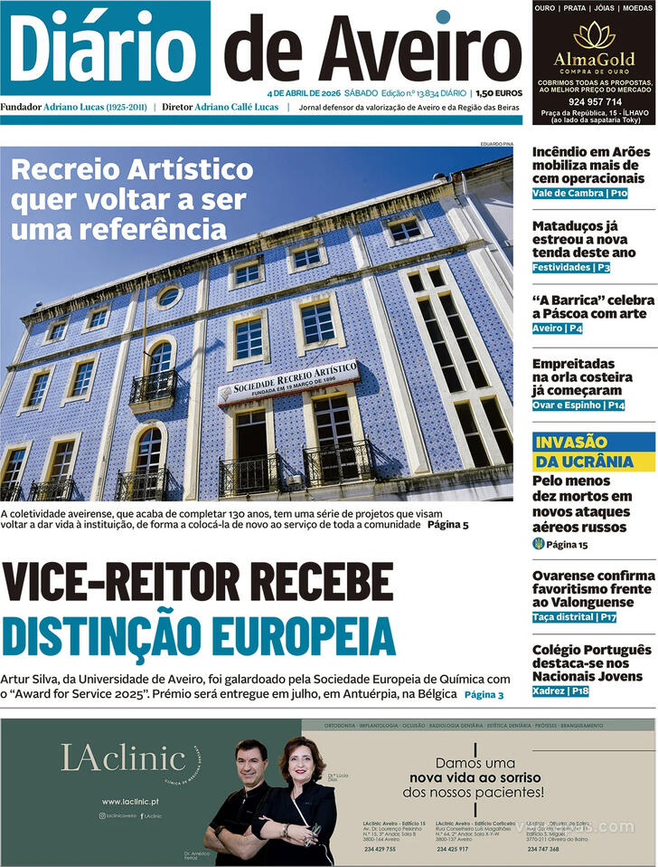 Capa Di�rio de Aveiro - 2026-04-04