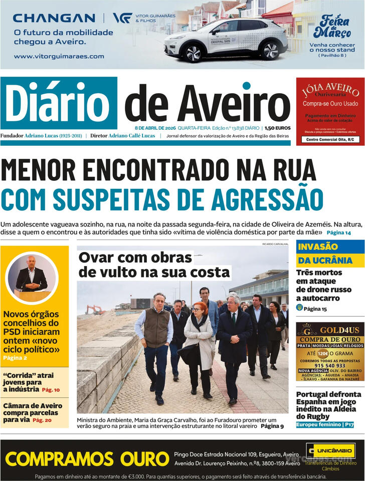 Capa Di�rio de Aveiro - 2026-04-08