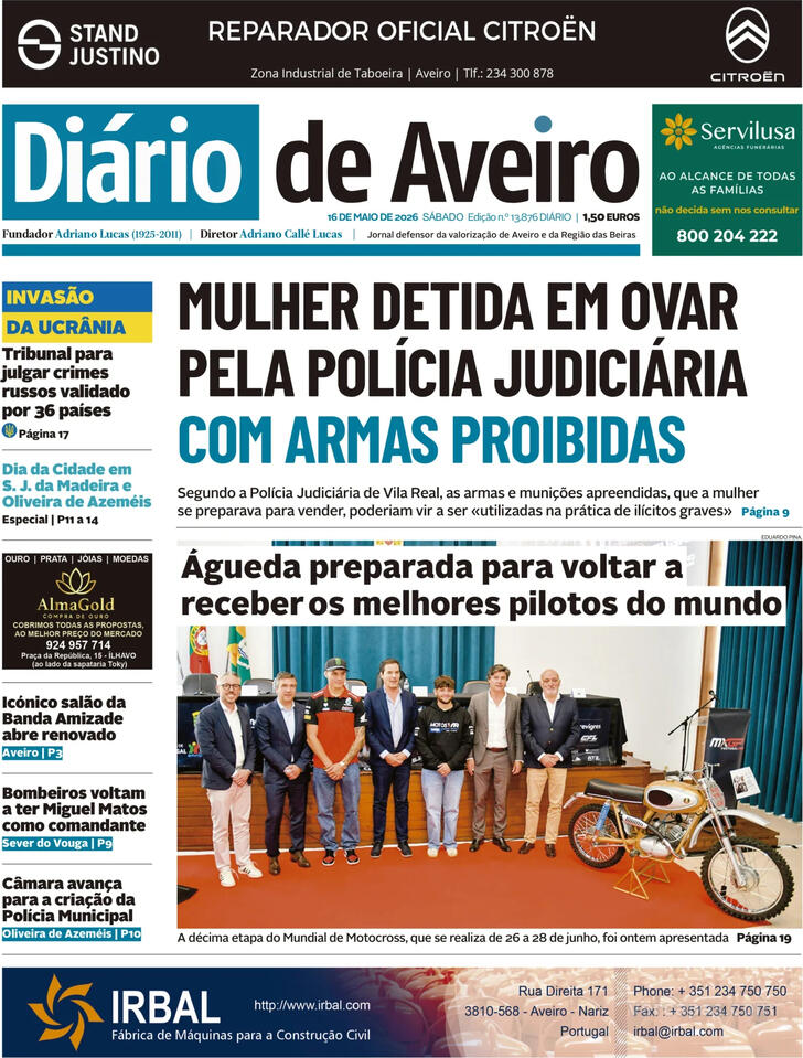 Capa Di�rio de Aveiro - 2026-05-16