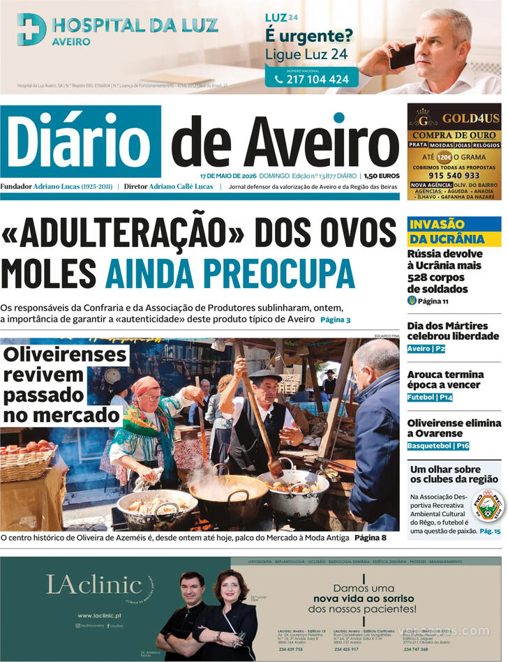 Capa Di�rio de Aveiro - 2026-05-17