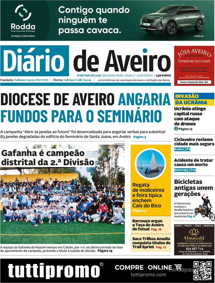Capa Di�rio de Aveiro - 2026-05-18