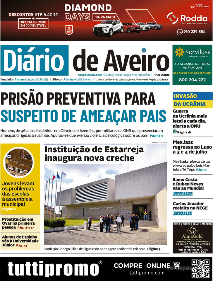 Capa Di�rio de Aveiro - 2026-05-20
