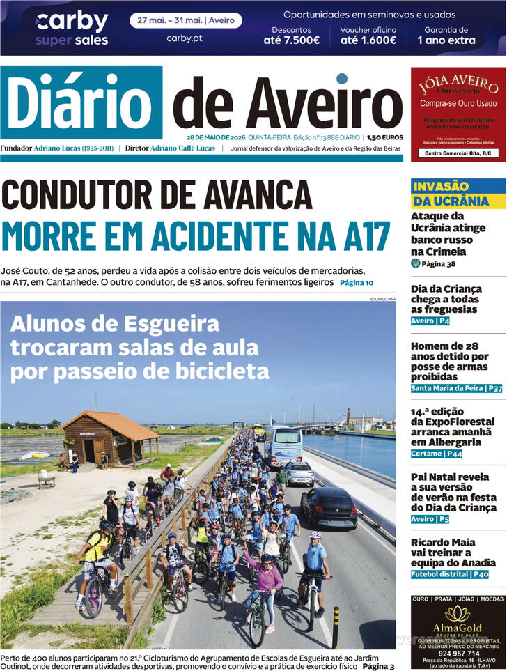 Capa Di�rio de Aveiro - 2026-05-28