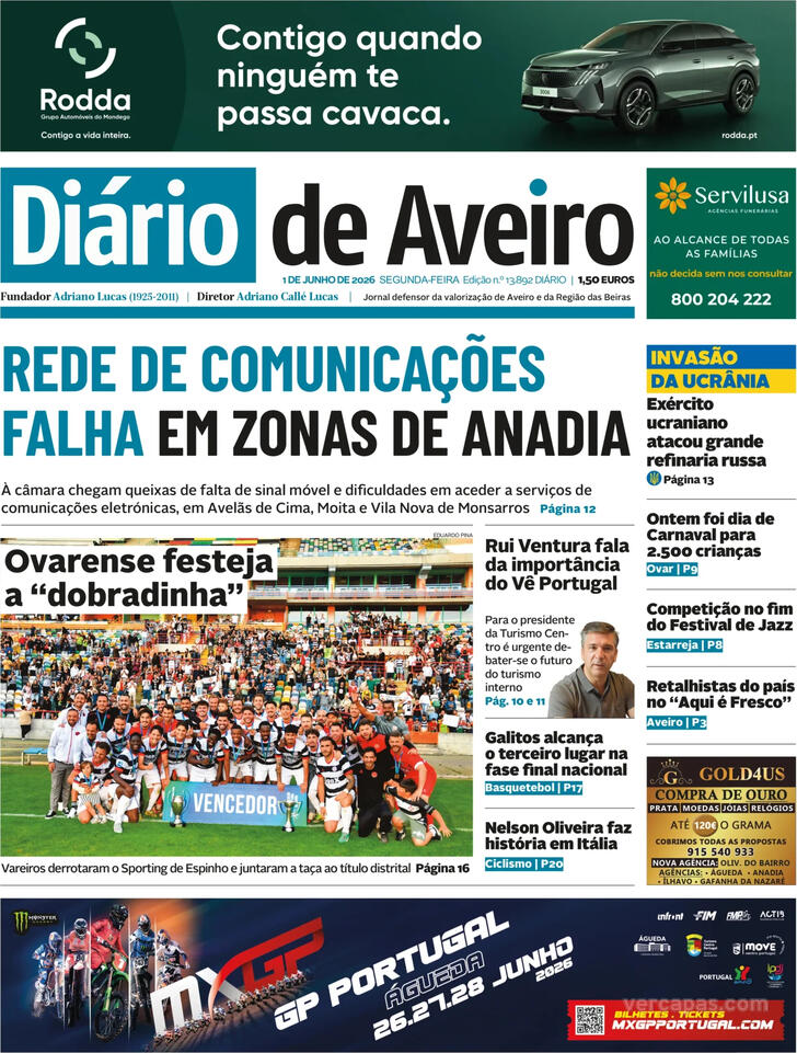 Capa Di�rio de Aveiro - 2026-06-01