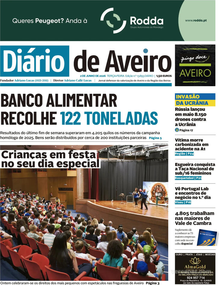 Capa Di�rio de Aveiro - 2026-06-02