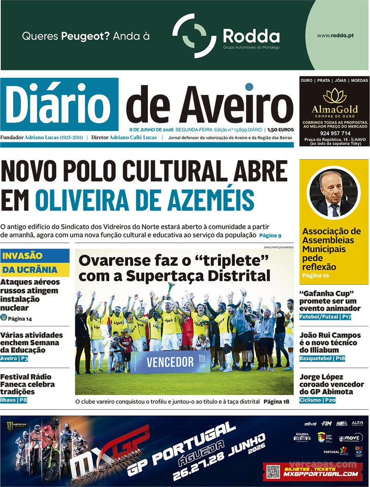 Capa Di�rio de Aveiro - 2026-06-08