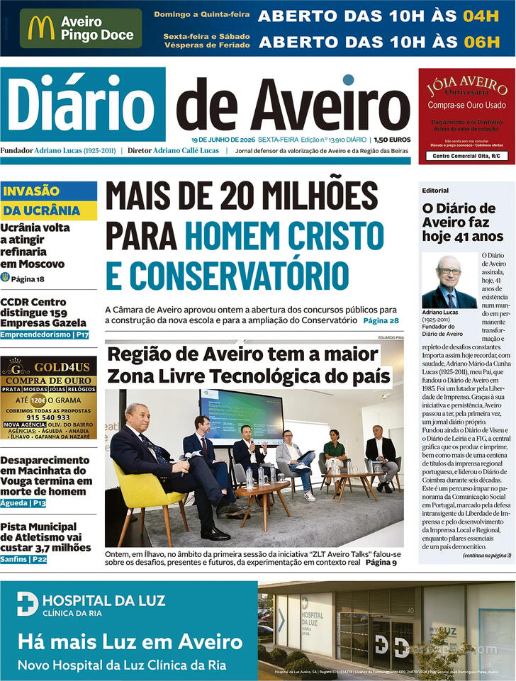 Capa Di�rio de Aveiro - 2026-06-19