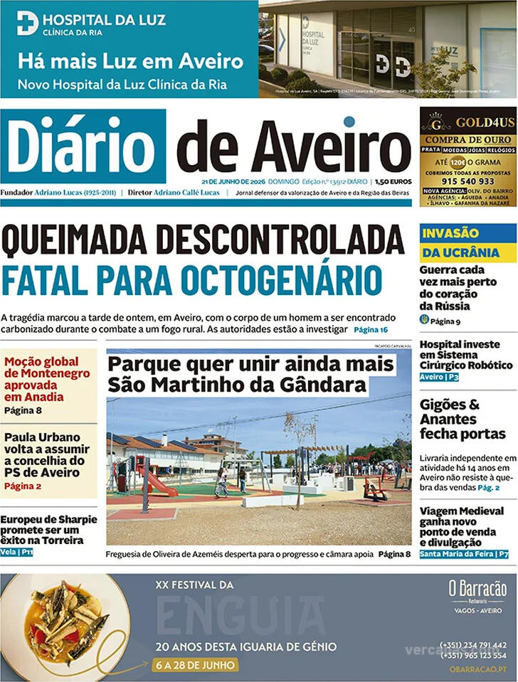 Capa Di�rio de Aveiro - 2026-06-21