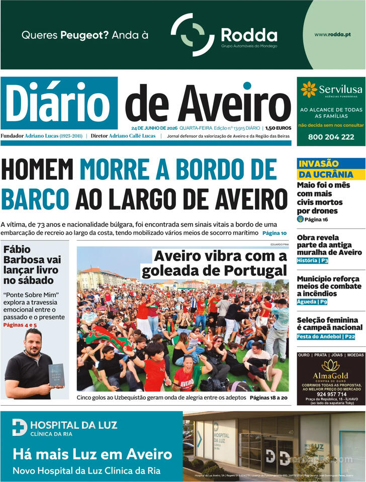Capa Di�rio de Aveiro - 2026-06-24