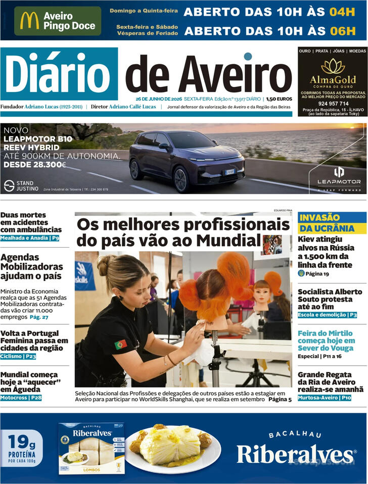 Capa Di�rio de Aveiro - 2026-06-26