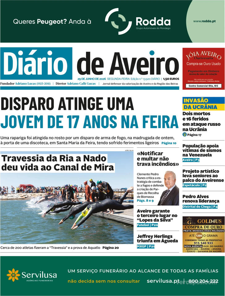 Capa Di�rio de Aveiro - 2026-06-29