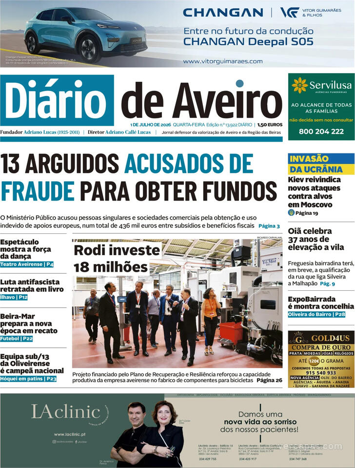 Capa Di�rio de Aveiro - 2026-07-01