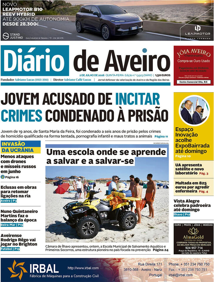 Capa Di�rio de Aveiro - 2026-07-02