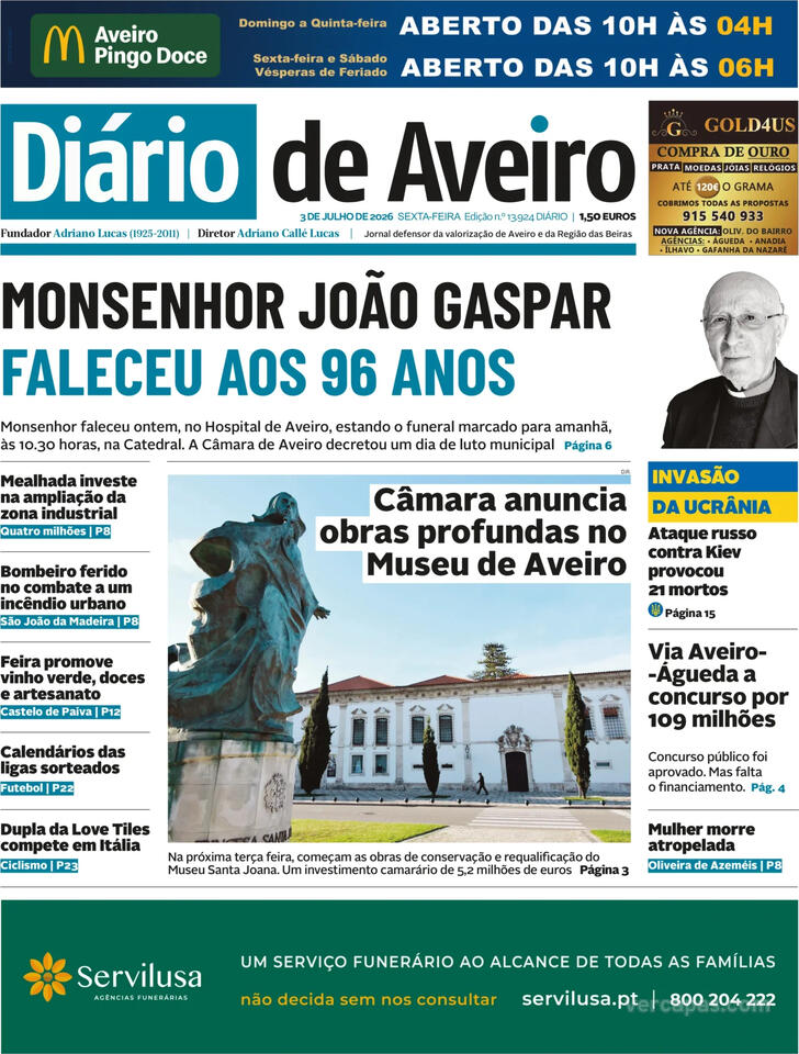 Capa Di�rio de Aveiro - 2026-07-03