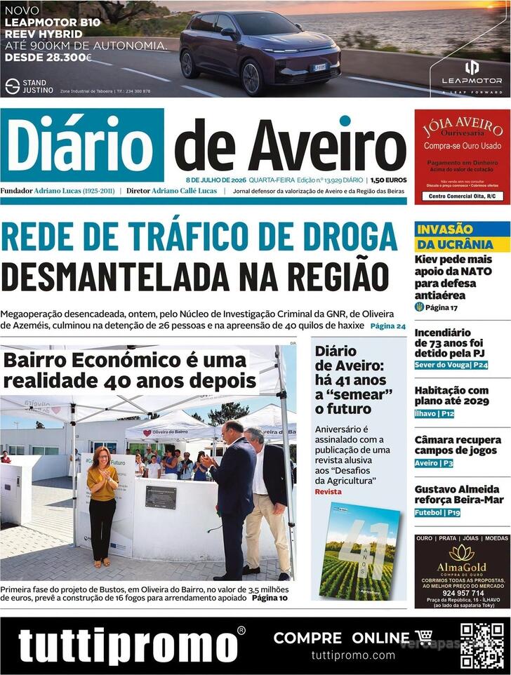 Capa Di�rio de Aveiro - 2026-07-08