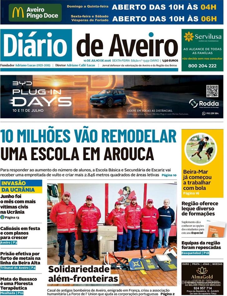 Capa Di�rio de Aveiro - 2026-07-10