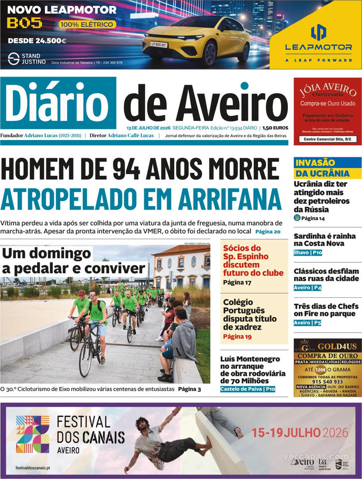 Capa Di�rio de Aveiro - 2026-07-13