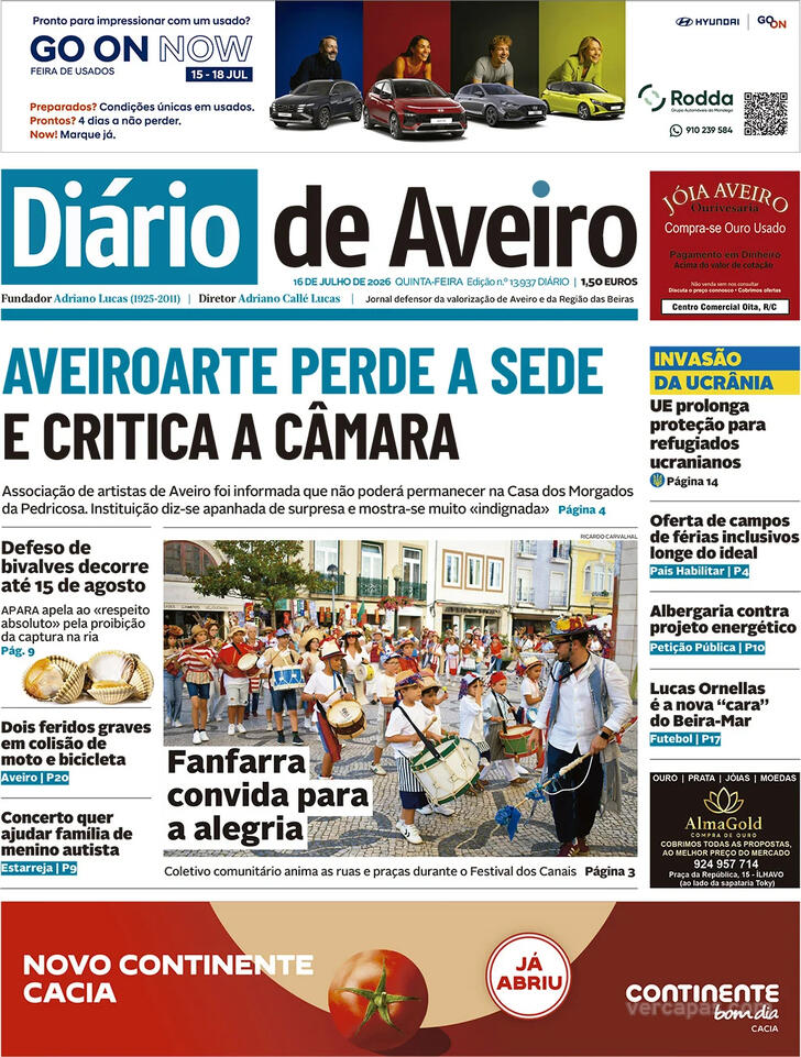 Capa Di�rio de Aveiro - 2026-07-16