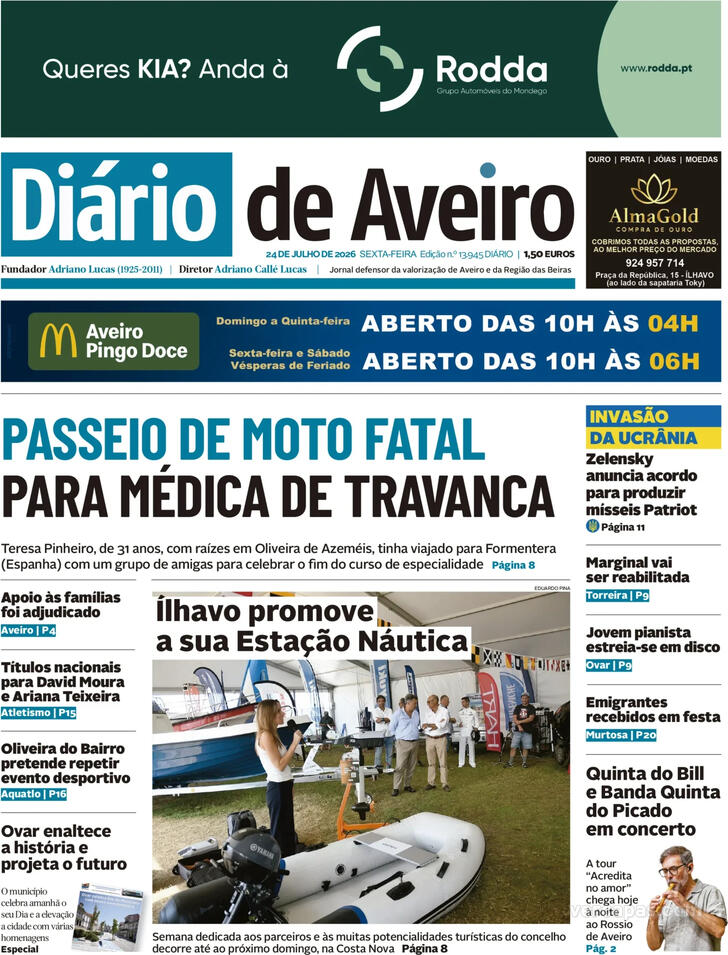 Capa Di�rio de Aveiro - 2026-07-24