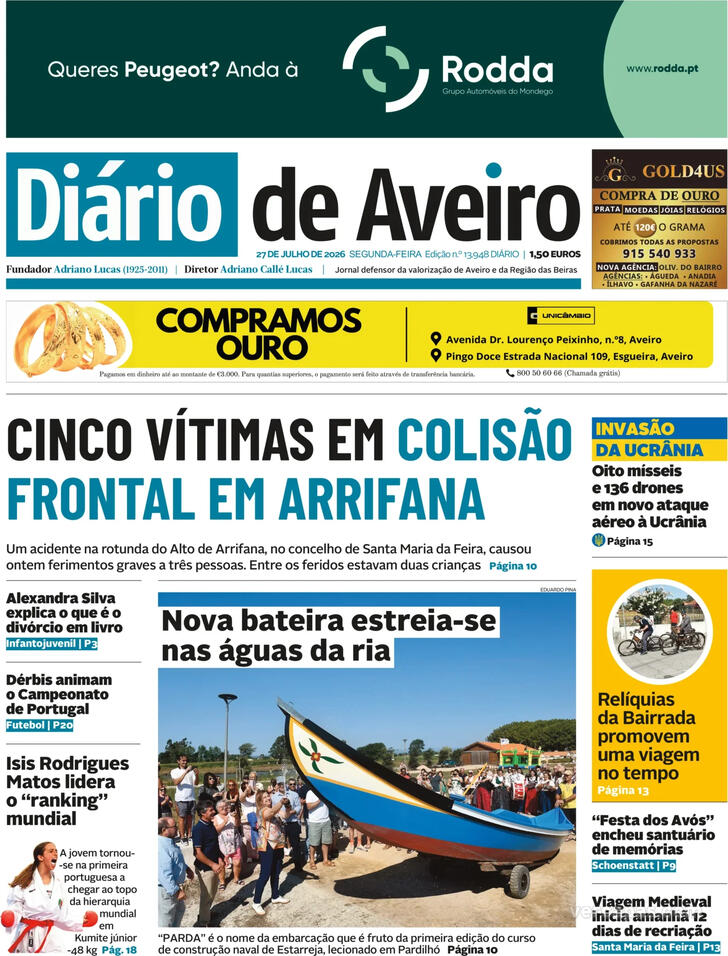 Capa Di�rio de Aveiro - 2026-07-27