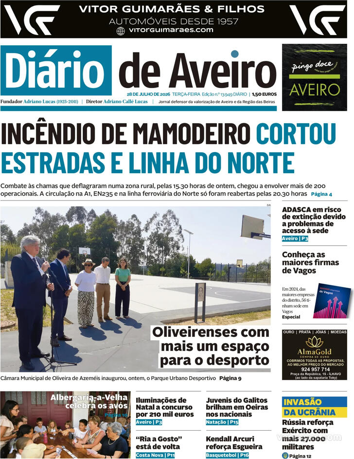 Capa Di�rio de Aveiro - 2026-07-28