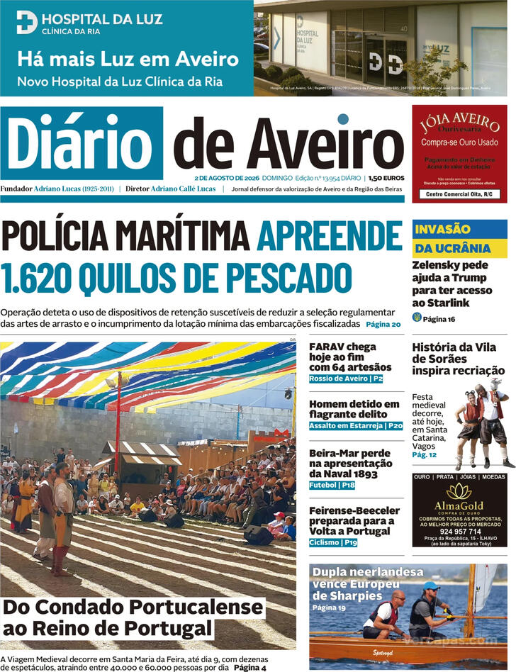 Capa Di�rio de Aveiro - 2026-08-02
