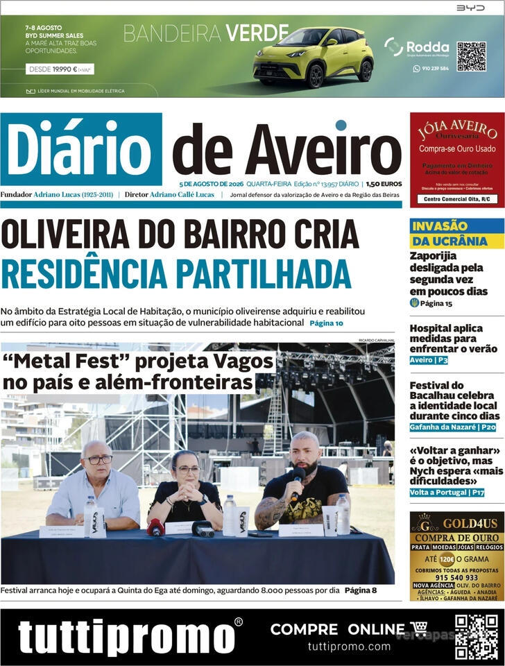 Capa Di�rio de Aveiro - 2026-08-05