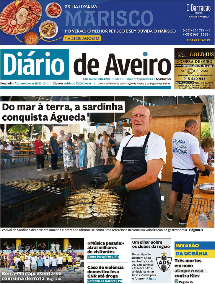 Capa Di�rio de Aveiro - 2026-08-09