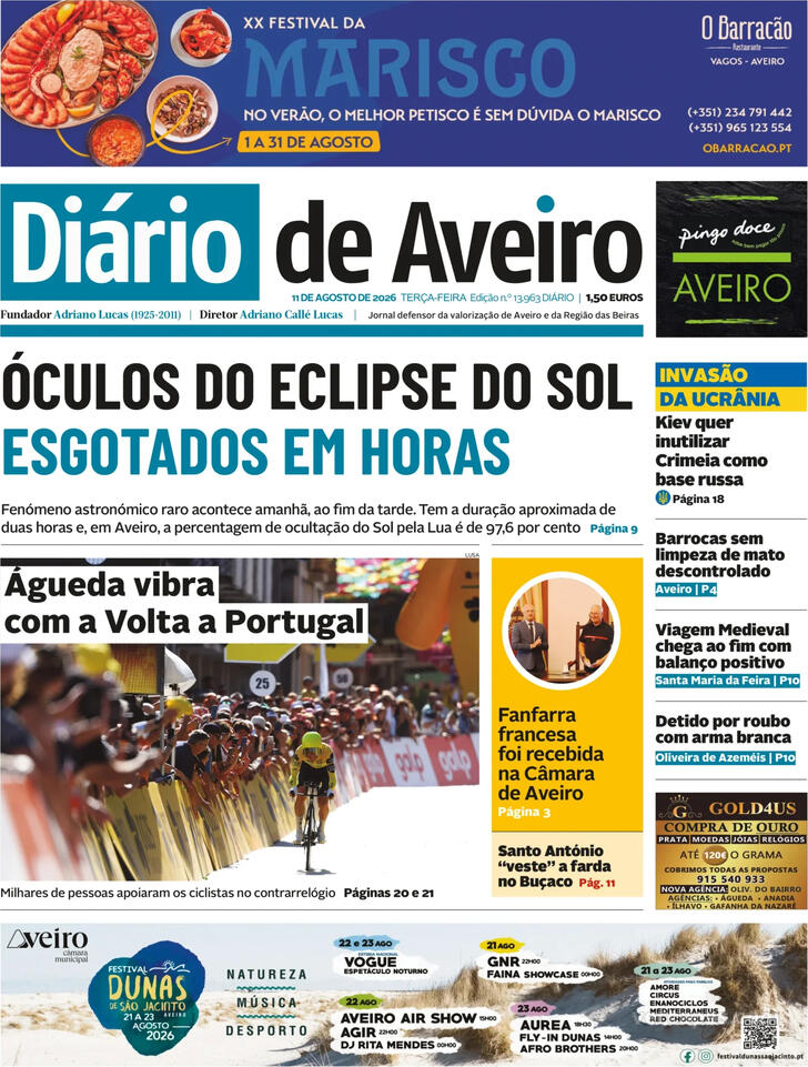 Capa Di�rio de Aveiro - 2026-08-11