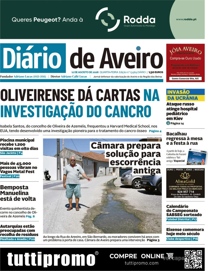 Capa Di�rio de Aveiro - 2026-08-12