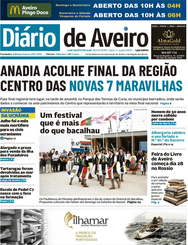 Capa Di�rio de Aveiro - 2026-08-14