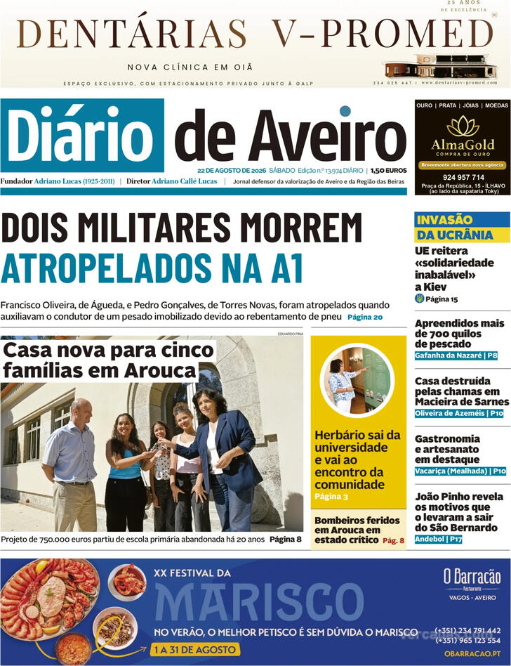 Capa Di�rio de Aveiro - 2026-08-22