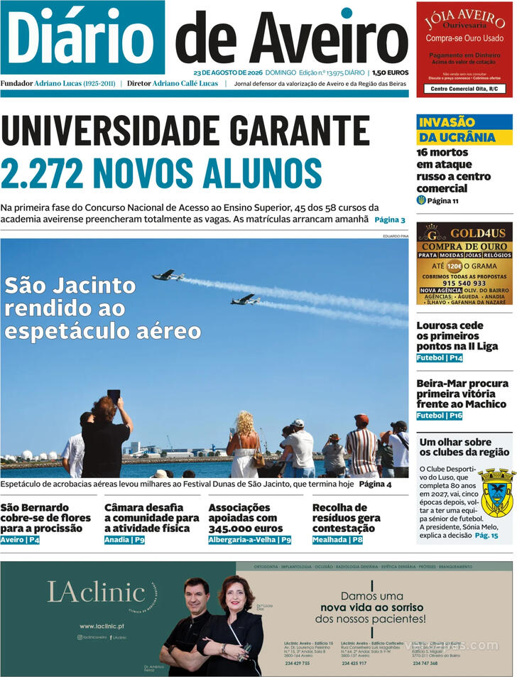 Capa Di�rio de Aveiro - 2026-08-23