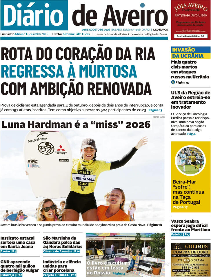 Capa Di�rio de Aveiro - 2026-08-29